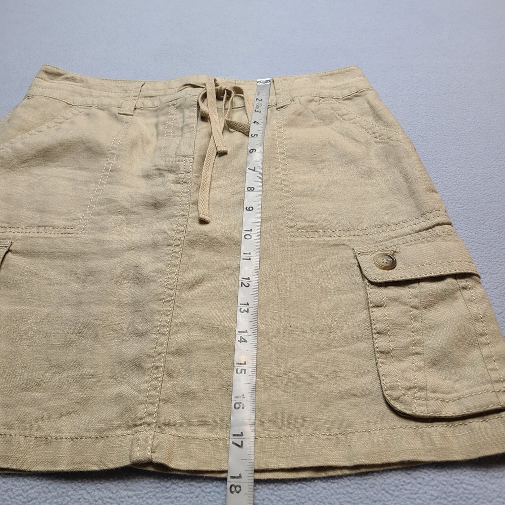 Ann Taylor Cargo Skirt Womens 4 Tan Linen Utility Mini Drawstring Pocket - Picture 2 of 6